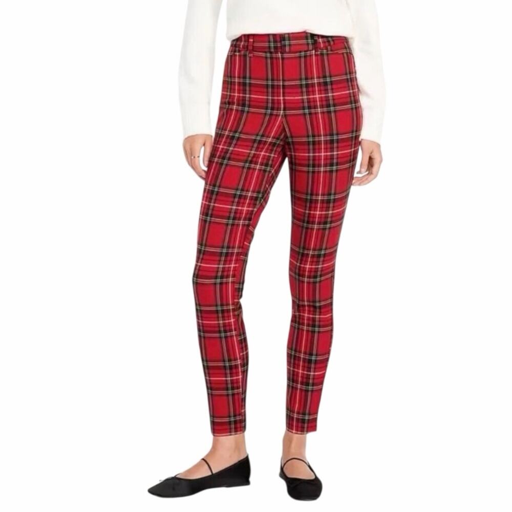 Old Navy High Rise Pixie Skinny Ankle Pants Red Holiday Plaid Women’s Size 22